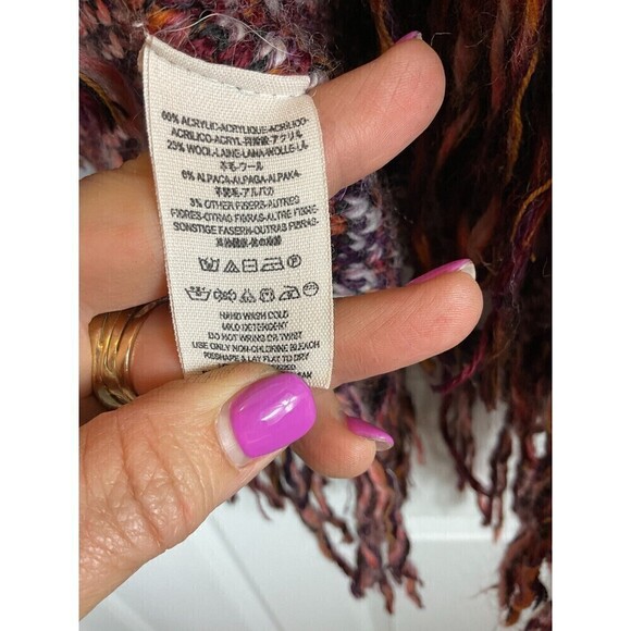 Free People Birkenstock Red Cardigan S Boho Chunky Fringe Wool Alpaca Sweater N3 - Picture 8 of 12